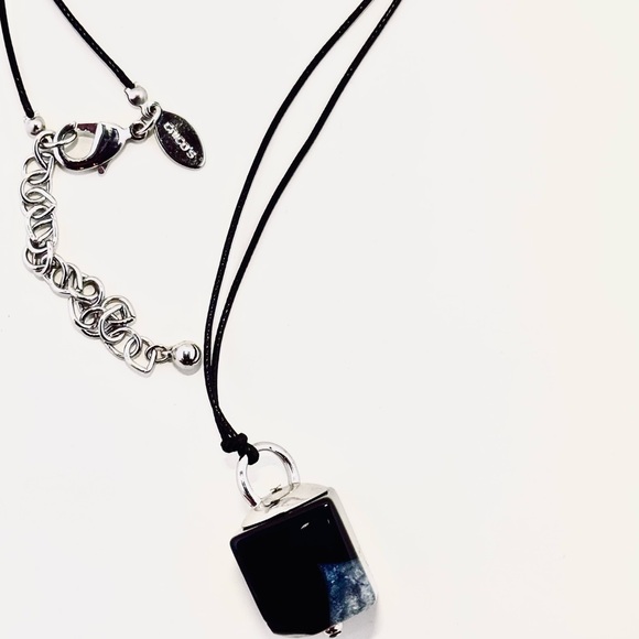 Chico's Jewelry - Chico's Black & Blue Stone Pendant W/Silver Accents on Black Cord 33-37”